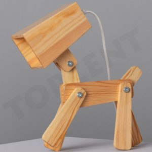 Lampe de table en bois en forme de chien