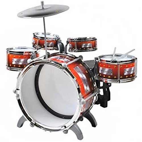 Batterie Enfant 5 Tambours – Set Jazz Avec Tabouret, Cymbale, Baguettes, Pour 3-7 Ans – Cadeau Musical