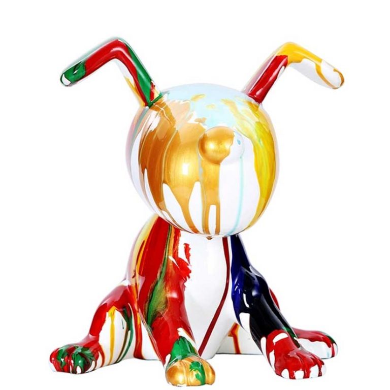 Sculpture Chien Mops Avec Écouteurs DREAMLIGHT - Pierre Reconstituée Multicolore - 13x30cm - Pop Art Déco