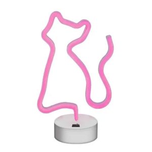 lampe led neon socle chat rose 2