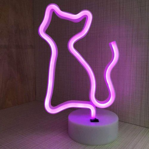 lampe led neon socle chat rose 3