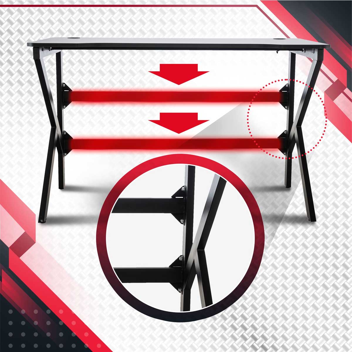 Bureau Gaming LED Avec 10 Tiroirs Et Prise USB - 128x48 Cm - Noir - Capacité 150 Kg