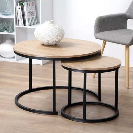 Table basse ronde bois et métal